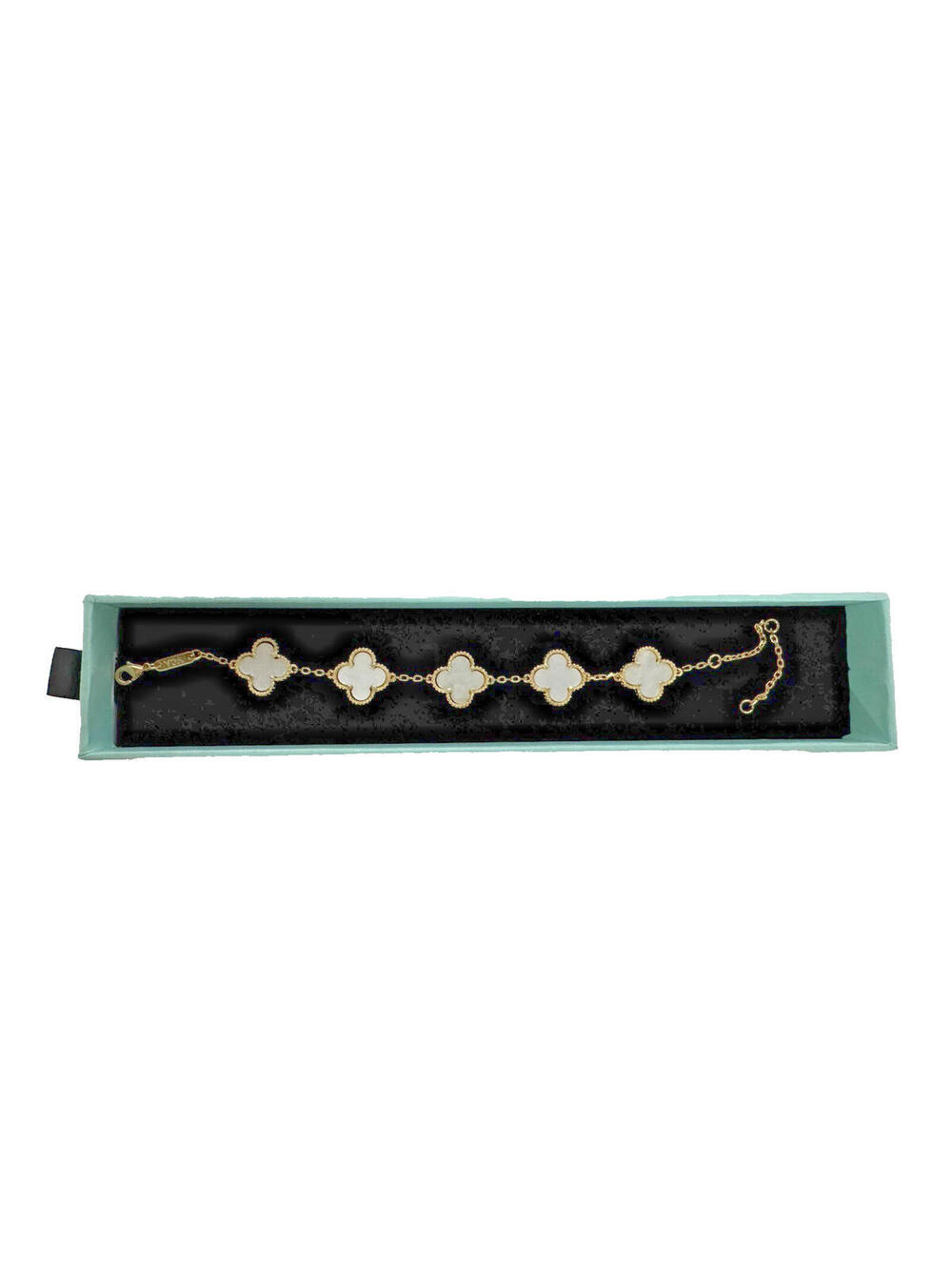 (RB) Clover Four Leaf Gold Tone Mother of Pearl Bracelet Designer Inspired